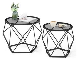 Přístavný stolek ROUND 2 šedá/černá, set 2 ks