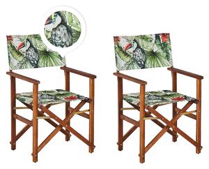Sada 2 zahradních židlí a náhradních potahů tmavé akáciové dřevo/motiv tukana CINE