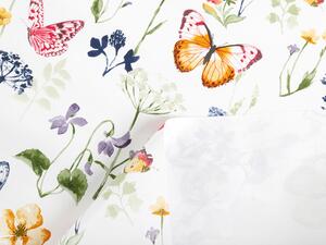 PVC ubrus Jarní květiny s motýlky na bílém PV-097 - metráž š. 140 cm