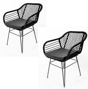 Jídelní židle Kobolo sada 2 židlí včetně polštáře - retro vzhled černý kov a provaz - židle jídelní židle kuchyňské židle křeslo bar deco