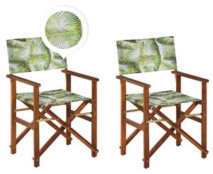 Sada 2 zahradních židlí a náhradních potahů tmavé akáciové dřevo/motiv palmy CINE