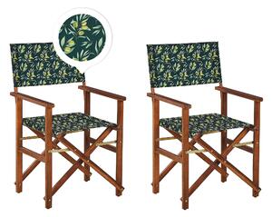 Sada 2 zahradních židlí a náhradních potahů tmavé akáciové dřevo/vzor oliv CINE