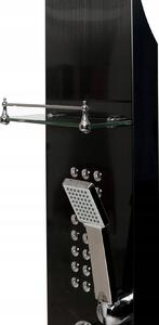 Sprchový rohový panel PIOGGIA 5v1 - s výtokem do vany a policí - černý matný