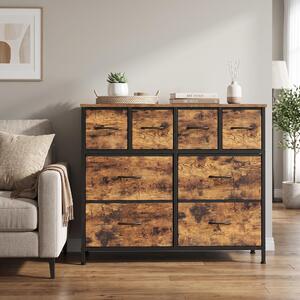 SONGMICS Komoda s 8 zásuvkami z látky, úložná skříň s kovovou konstrukcí, rozměry 98,7 x 30 x 74,7 cm, barva: béžová