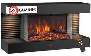 KAMINIO Elektrický krb LIZ – Elektrický nástěnný krb s topením, 3D efektem plamenů, LED ambientním osvětlením, dálkovým ovládáním – černý