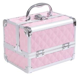 HOMCOM Profesionální Kosmetický Organizér na Make-up S Zrcadlem a Zámkem - Přenosná Taška na Make-up s Více Přihrádkami 20x15x15cm Hliníková | Aosom