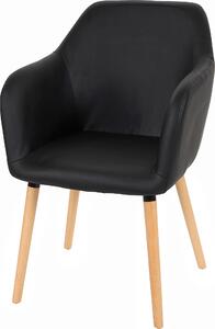 Jídelní židle Malmö T381, židle kuchyňská židle, retro design 50. let Imitace kůže, černá, světlé nohy