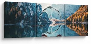 Obraz - Lodě na jezeře Braies (s hodinami) (90x30 cm)