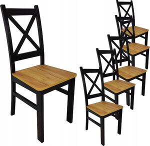 6x dřevěná židle s křížovým opěradlem Black + Craft LOFT