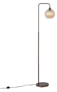 Art Deco stojací lampa tmavě bronzová s jantarovým sklem - Sandra