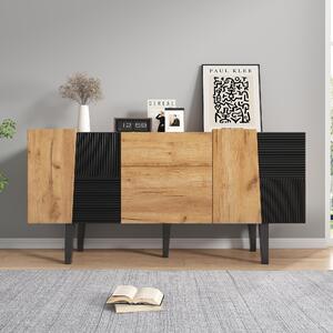 Sweiko Moderní TV skříňka s úložným prostorem pro 60" TV, dřevěné zábavní centrum s nohami z masivního dřeva pro TV stojany, příborníky a multimediální konzole