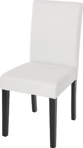 Jídelní židle Littau, kuchyňská židle židle, Imitace kůže bílá matná, tmavé nohy