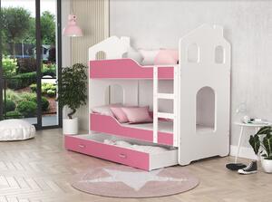 Dětská domečková postel se šuplíkem Dominik RŮŽOVÁ - 160x80 cm