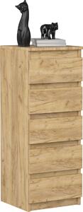 VBChome komoda s 5 zásuvkami 40 x 39 x 105 cm dub Bezúchytková zásuvková komoda víceúčelová skříňka do předsíně ložnice obývacího pokoje dětského pokoje