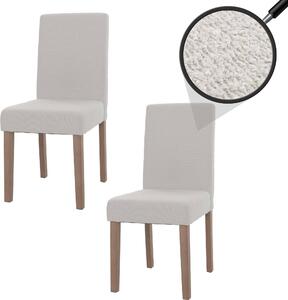 Sada 2 jídelních židlí Littau, kuchyňská židle s vysokým opěradlem, látka/textil bouclé dřevo krémová, nohy v přírodní barvě