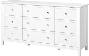 SucceBuy komoda s 9 zásuvkami, dřevěná skříňka s posuvem a ochranou proti překlopení, retro design pro všestranné použití jako TV stolek nebo organizér v obývacím pokoji, ložnici nebo předsíni (bílá)