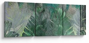 Obraz - Betonová textura s listy (s hodinami) (90x30 cm)