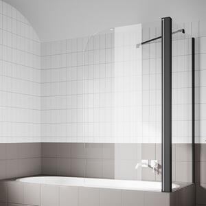 SONNI 80cm nástavec na vanu s bočním panelem výška: 140cm, černý sprchový kout, sklo NANO 6mm, boční panel 70cm