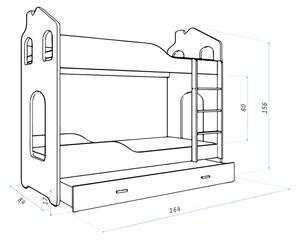 Dětská domečková patrová postel Dominik Y - 160x80 cm - ČARODĚJKA