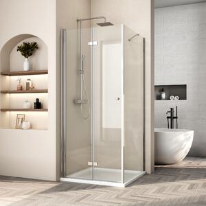 Sprchový kout Heilmetz 80x90 cm rohový vstupní sprchový kout skládací dveře a boční panel bezpečnostní sklo ESG s nano vrstvou (výška: 185 cm)