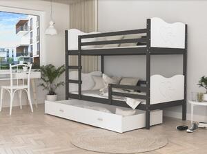 Dětská patrová postel se šuplíkem MAX R - 160x80 cm - bílo-šedá - srdíčka