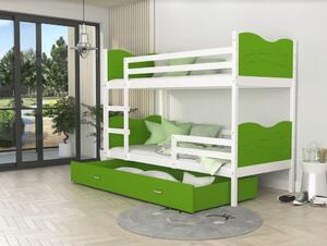Dětská patrová postel se šuplíkem MAX R - 160x80 cm - zeleno-bílá - vláček
