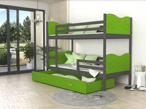Dětská patrová postel se šuplíkem MAX R - 200x90 cm - zeleno-šedá - motýlci