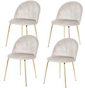 Sada 4 elegantních jídelních židlí s šedým sametovým potahem a zlatými nohami – výrazný design, pevná ocelová konstrukce