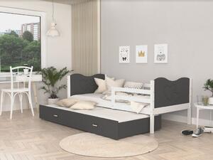 Dětská postel s přistýlkou MAX W - 200x90 cm - šedo-bílá - srdíčka