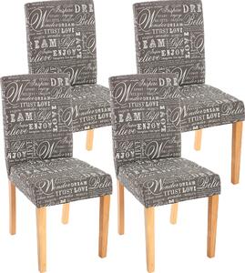 Sada 4 jídelních židlí Kuchyňská židle Littau Textil s nápisem, šedá, světlé nohy