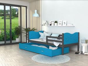 Dětská postel se šuplíkem MAX S - 200x90 cm - modro-šedá - motýlci