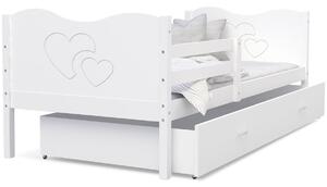 Dětská postel se šuplíkem MAX S - 200x90 cm - bílá - srdíčka