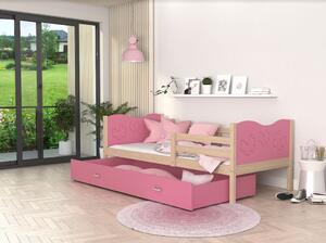 Dětská postel se šuplíkem MAX S - 200x90 cm - růžová/borovice - motýlci