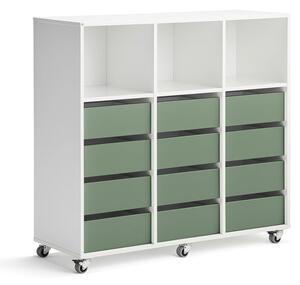 AJ Produkty Skříňka CASPER, 12 zásuvek, 3 horní přihrádky, bílá, tmavě zelená