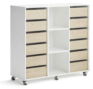 AJ Produkty Skříňka CASPER, 12 zásuvek, 3 přihrádky, bílá, bříza