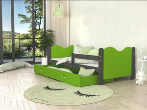 Dětská postel se šuplíkem MIKOLÁŠ - 160x80 cm - zeleno-šedá - měsíc a hvězdičky