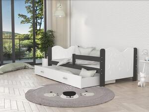Dětská postel se šuplíkem MIKOLÁŠ - 160x80 cm - bílo-šedá - měsíc a hvězdičky