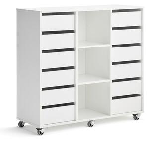 AJ Produkty Skříňka CASPER, 12 zásuvek, 3 přihrádky, bílá