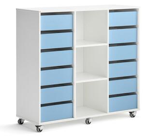 AJ Produkty Skříňka CASPER, 12 zásuvek, 3 přihrádky, bílá, blankytně modrá