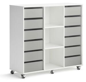 AJ Produkty Skříňka CASPER, 12 zásuvek, 3 přihrádky, bílá, šedá