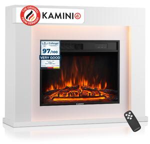Elektrický krb KAMINIO MATTI - elektrický volně stojící krb s vytápěním, 3D efektem plamene, LED ambientním osvětlením, dálkovým ovládáním - bílý
