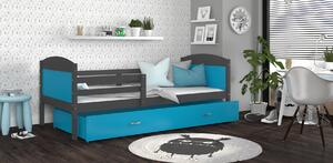 Dětská postel se šuplíkem MATTEO - 160x80 cm - modro-šedá
