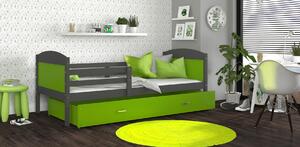 Dětská postel se šuplíkem MATTEO - 200x90 cm - zeleno-šedá
