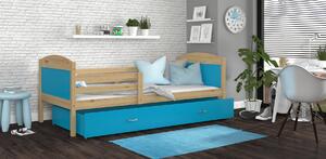 Dětská postel se šuplíkem MATTEO - 160x80 cm - modrá/borovice