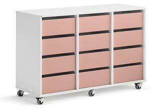 AJ Produkty Skříňka CASPER, 12 zásuvek, bílá, tmavě růžová
