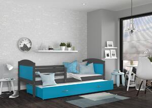 Dětská postel s přistýlkou MATTEO 2 - 200x90 cm - modro-šedá