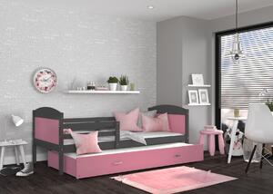Dětská postel s přistýlkou MATTEO 2 - 190x80 cm - růžovo-šedá