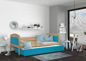 Dětská postel s přistýlkou MATTEO 2 - 190x80 cm - modrá/borovice