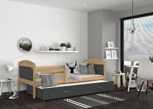 Dětská postel s přistýlkou MATTEO 2 - 190x80 cm - šedá/borovice