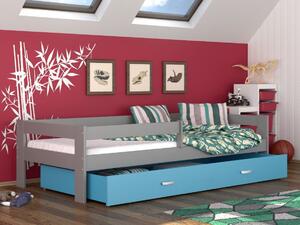 Dětská postel se šuplíkem HUGO V - 160x80 cm - modro/šedá